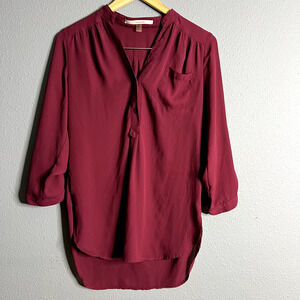 41 Hawthorn X Anthropologie Small‎ Burgundy Office Casual Wear Pleated Hi Low